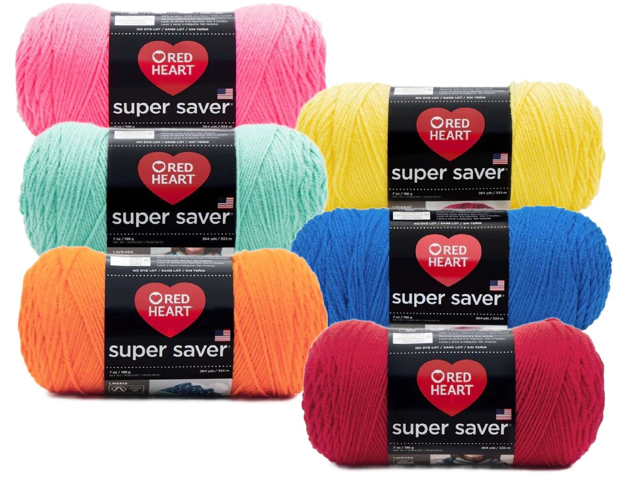 Red Heart - Super Saver Yarn - 6 Balls Assorted Colors (Neon)